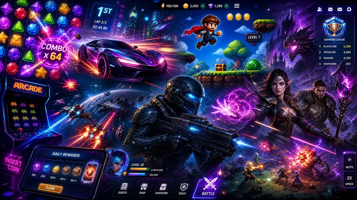Collage de diferentes tipos de jogos